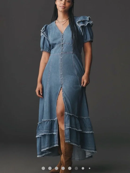 Anthropologie Pilcro Short-Sleeve Ruffled Midi Boho Shirt Dress. brand new - Picture 7 of 11